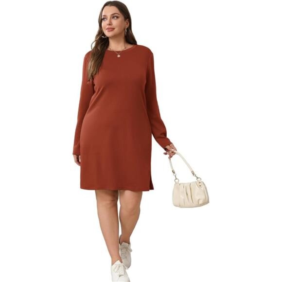 Women's Casual Long Sleeve Dress - Trendy Fall Fashion Cozy Travel Outfit - Picture 5 of 7